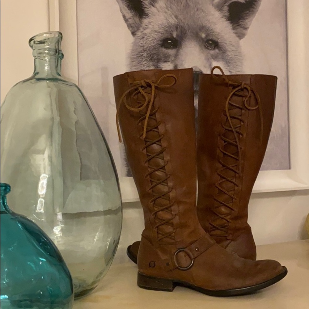 Born leather lace up / zip up riding style boots